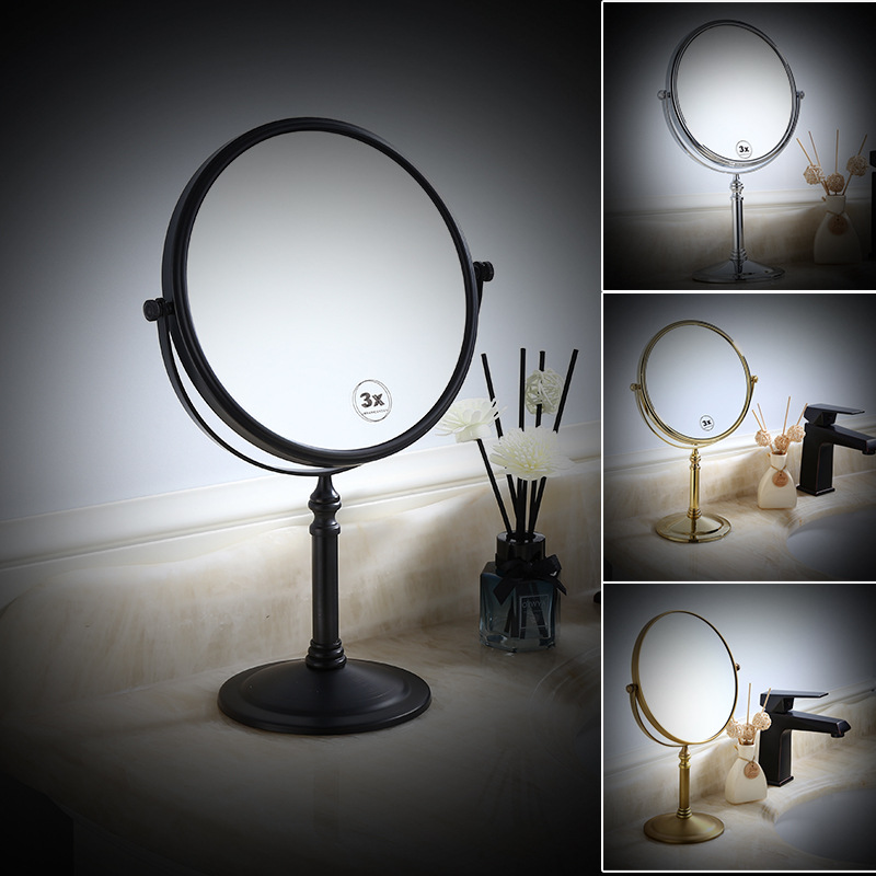 Cosmetica Tafel Spiegels Ronde Desktop Revolving Messing Gouden Make-Up Spiegel Stand Voor Make-Up Vergrootglas 3X Ovale Dubbelzijdige Spiegel