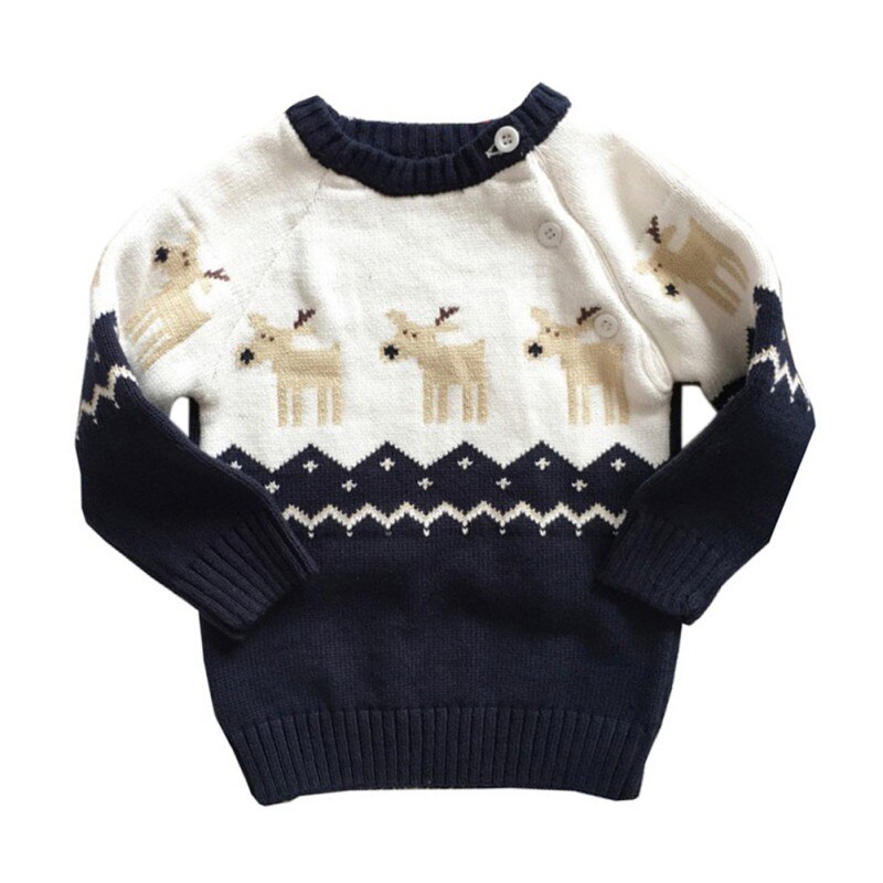 Spædbarn baby dreng pige jul elg pullover langærmet strikket sweater toddler shirt: Blå / M