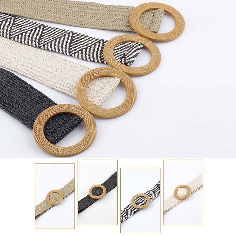 moda klasyczny Boho pleciony pas biodrowy lato jednolity, damski pasek okrągły kwadrat klamra dzianiny pas biodrowy dla kobiet gorąca sprzedaż