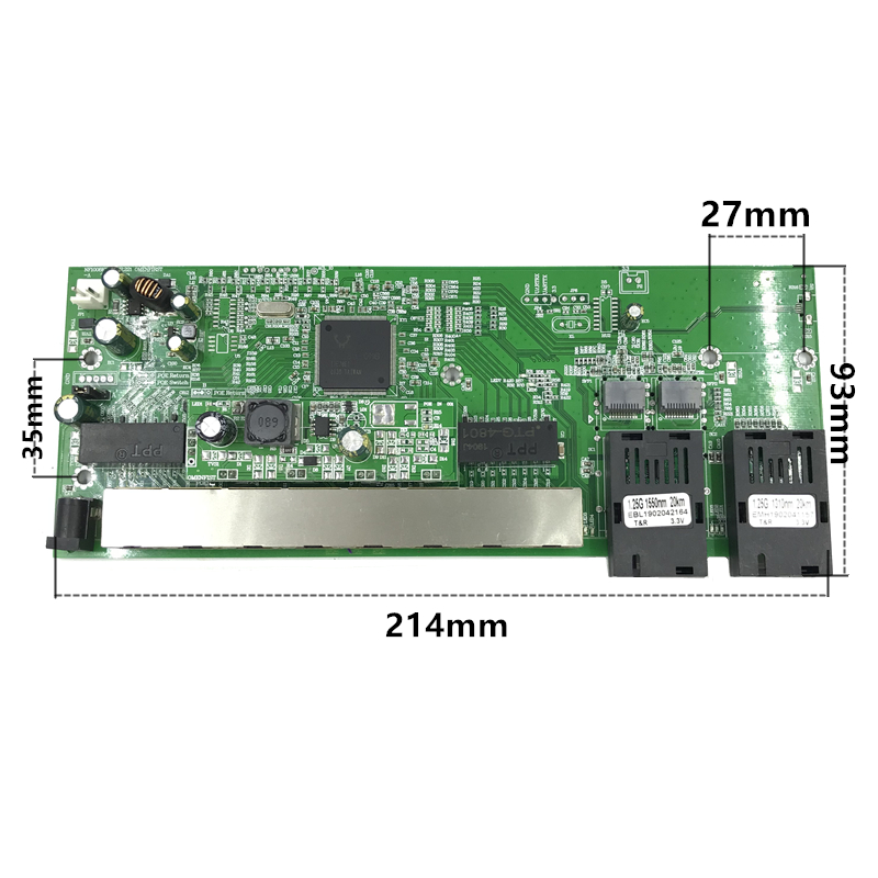 Reverse PoE 10/100/1000M Gigabit Ethernet switch Fiber Optische Single Mode 8 RJ45 en 2 SC fiber Motherboard1.25G 20KM