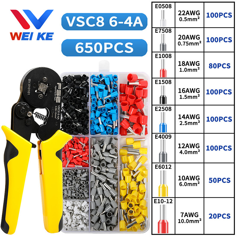 340/1200pz terminali per puntali tubolari connettori per cavi elettrici isolati a freddo a crimpare Termin pinze a crimpare strumenti: 650pezzi 6-4A