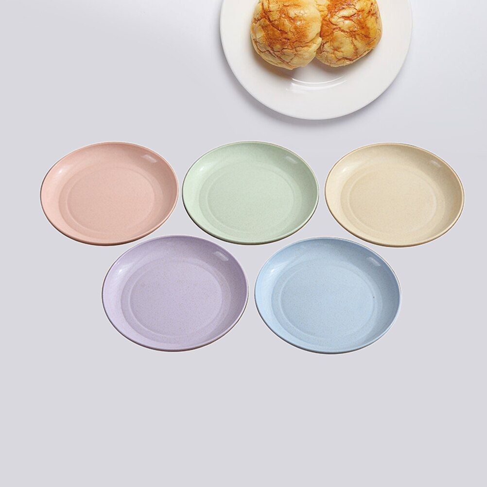 5pcs/set Wheat Straw Plates in Various Color Eco-Friendly Simple Dishes Safe Dinnerware