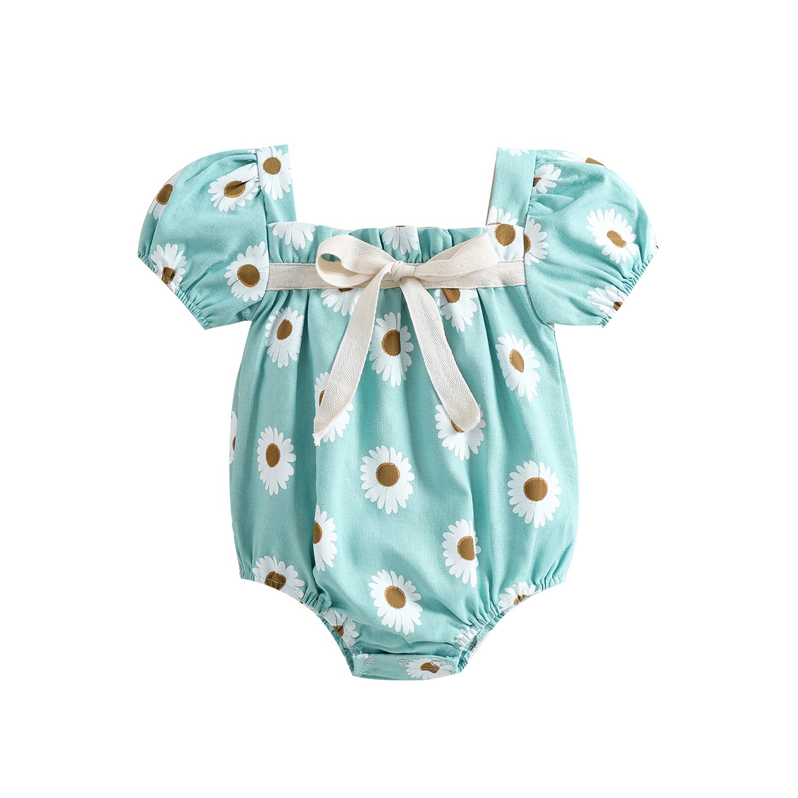 Zomer Baby Meisje Bodysuit Baby Meisje Kleding Kinderen Daisy Print Vierkante Hals Korte Mouwen Baby Meisje Jumpsuit Zomer Kleding: Blauw / 3M
