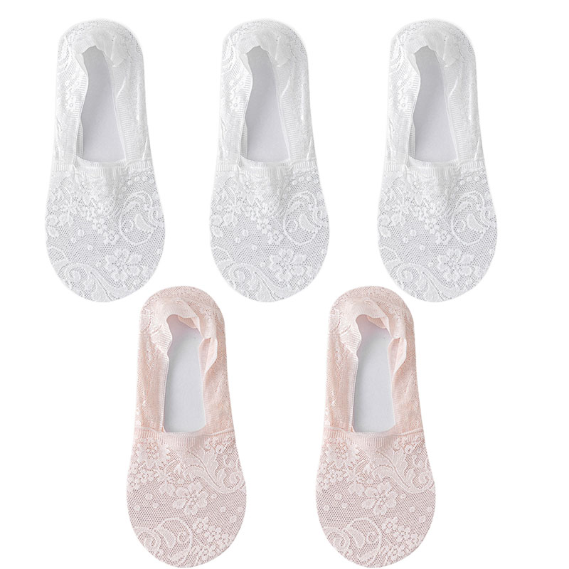 5 par/lote calcetines de mujer calcetines náuticos verano transpirable silicona antideslizante fino Invisible tobillo calcetín transparente corto Sox: Gris