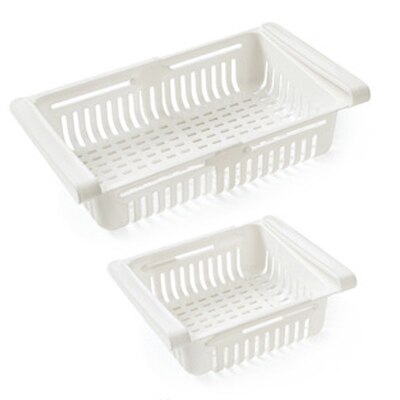 Køkkenorganiser justerbar køkken køleskab opbevaringsstativ køleskab fryser hyldeholder udtræksskuffe organiser pladsbesparende: Hvid