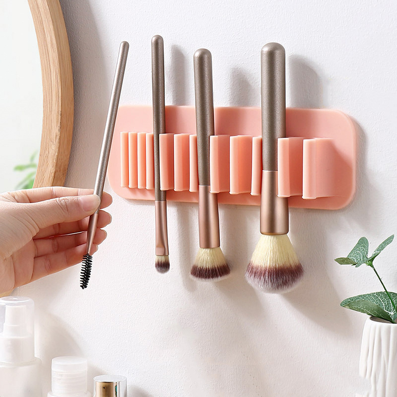 Silicone Makeup Brush Holder Wall-Mounted Soft Durable Reusable Convenient Easy Operation Suit for Bathroom Bedroom G10