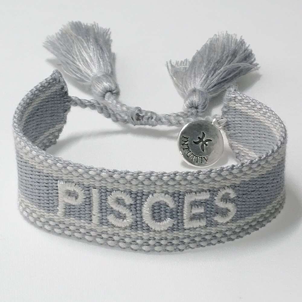 Bracelet tressé en coton, en tissu brodé à la main avec glands, taille réglable: PISCES
