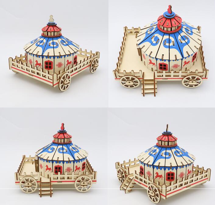 Holz 3D gebäude modell spielzeug Puzzle holzhandwerk baukasten Chinesische alte bauen Mongolischen jurte haus hause zelt Auto 1pc