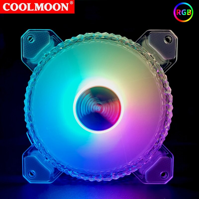 COOLMOON Crystal Diamond juegos RGB, 12cm Silent Long-Life RGB caja emisor de luz juego de ventiladores de enfriamiento para PC