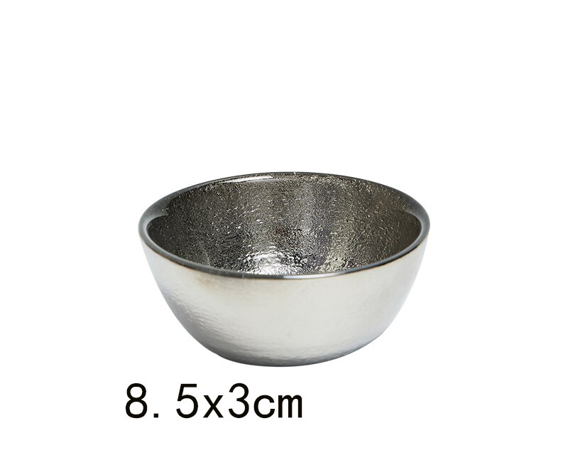 Bandeja de cena de cristal con textura de tinta Semicircular, vajilla occidental de latón dorado, plato redondo de plata, tazón de Sara de cristal, estilo nórdico: 5
