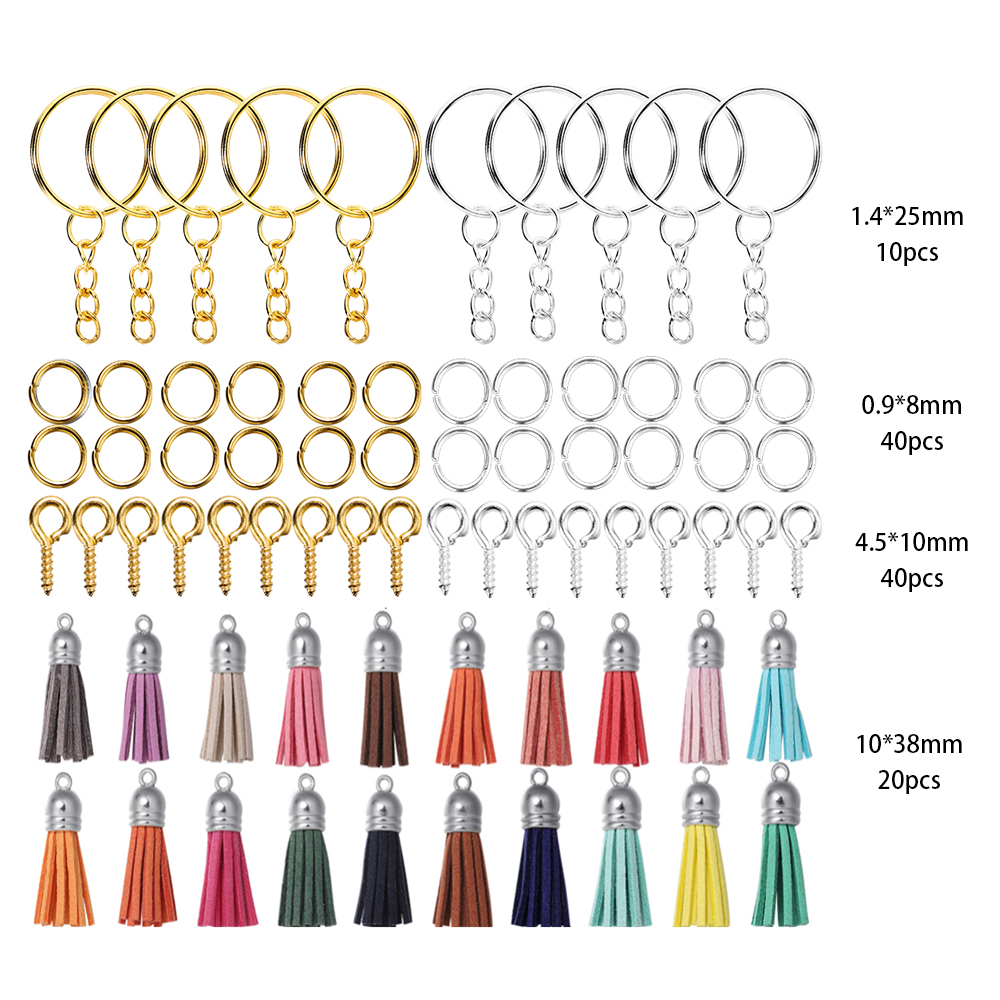 Kits de fabricación de joyas, llavero con borlas coloridas, anillo de salto abierto, juego de alfileres para manualidades, llaveros colgantes de resina, suministros de joyería, 110 Uds.: Verde