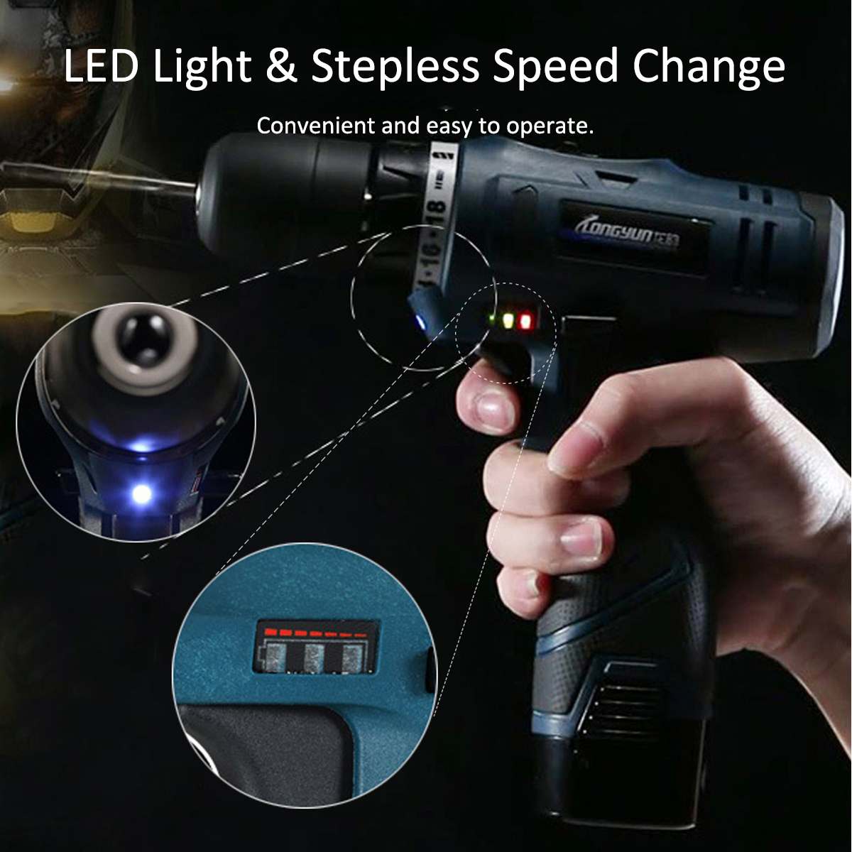 Rechargable Electric Drill Cordless Screwdriver Two-speed Adjustable Cordless Drill Electric Screwdriver Drill With 2 Battery