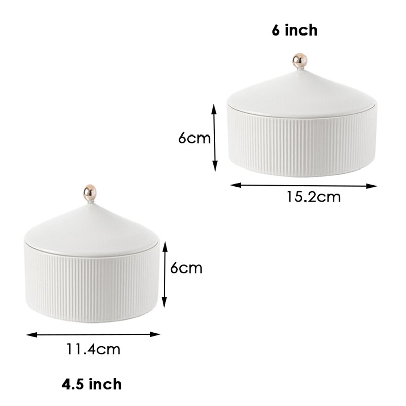 Nordic White Ceramic Bowl with Cover Fruit Snacks Cookies Food Storage Container Serving Dishes Sealed Fresh Keeping Salad Bowls