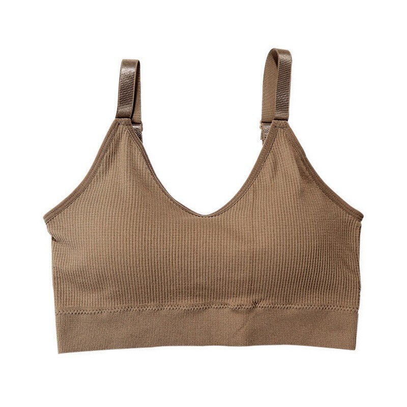 Seamless Sports Bra Female Sexy Fitness Tube Top Bra Comfortable Crop Top Women Push Up Bras: Khaki