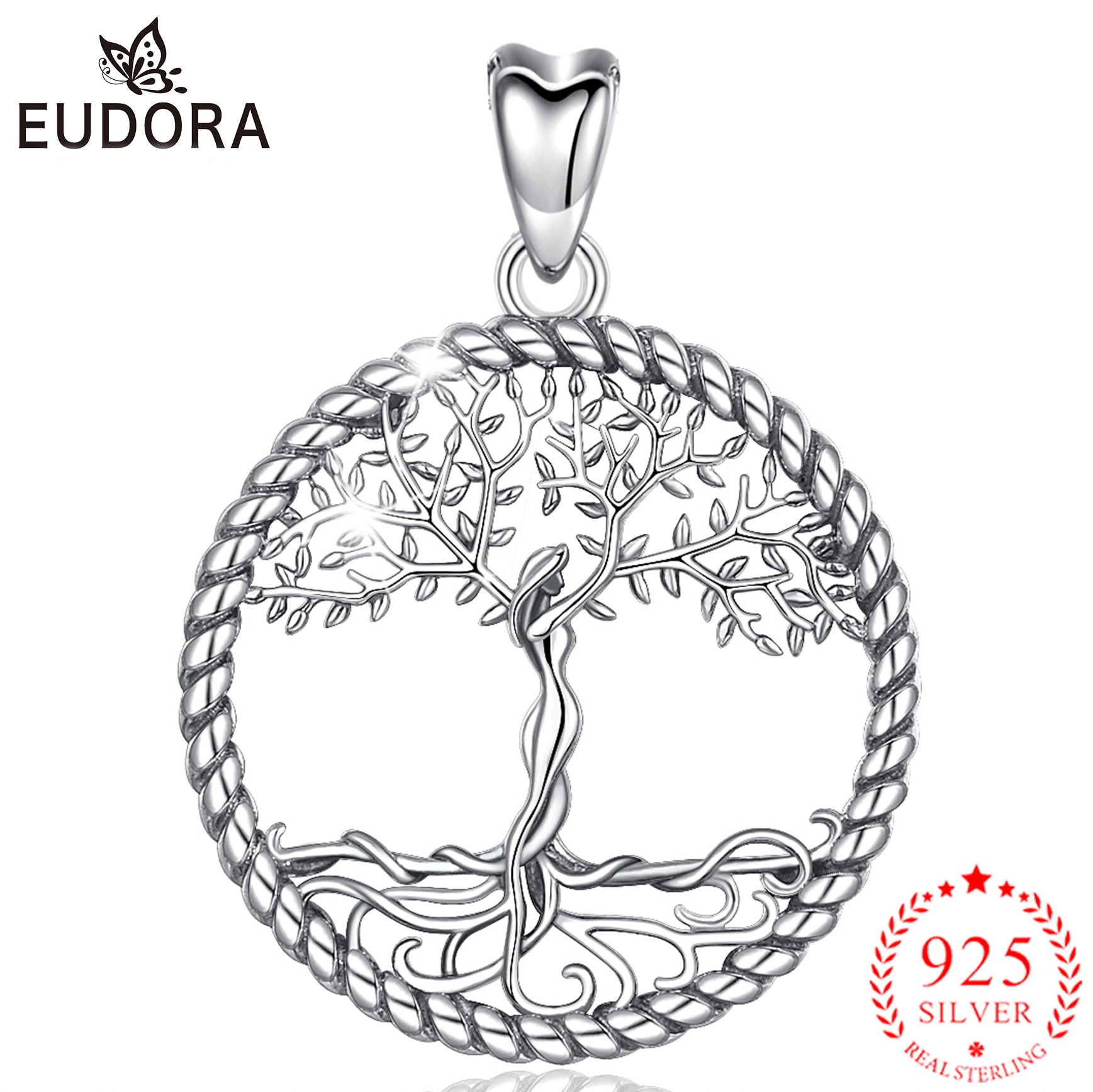 Eudora 925 sterling sølv livets træ vedhæng halskæde solid sølv træ blad & gudinde halskæde vintage smykker med kasse  d475: Kun vedhæng