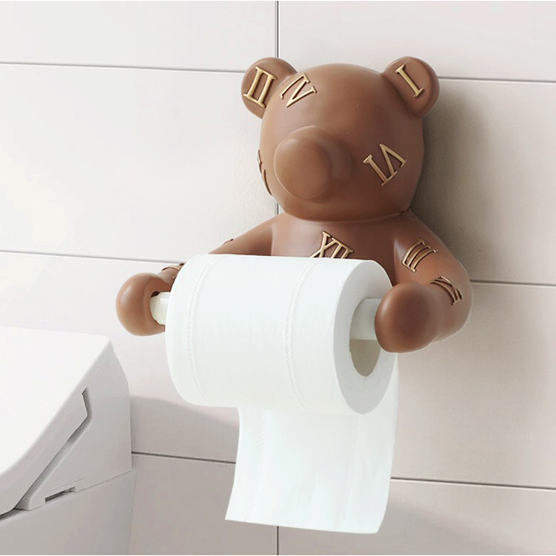 Bear Wall Mounted Tissue Box Holder Decor Animal Head Status Tissue Paper Roll Toilet Tissue Holder: Khaki
