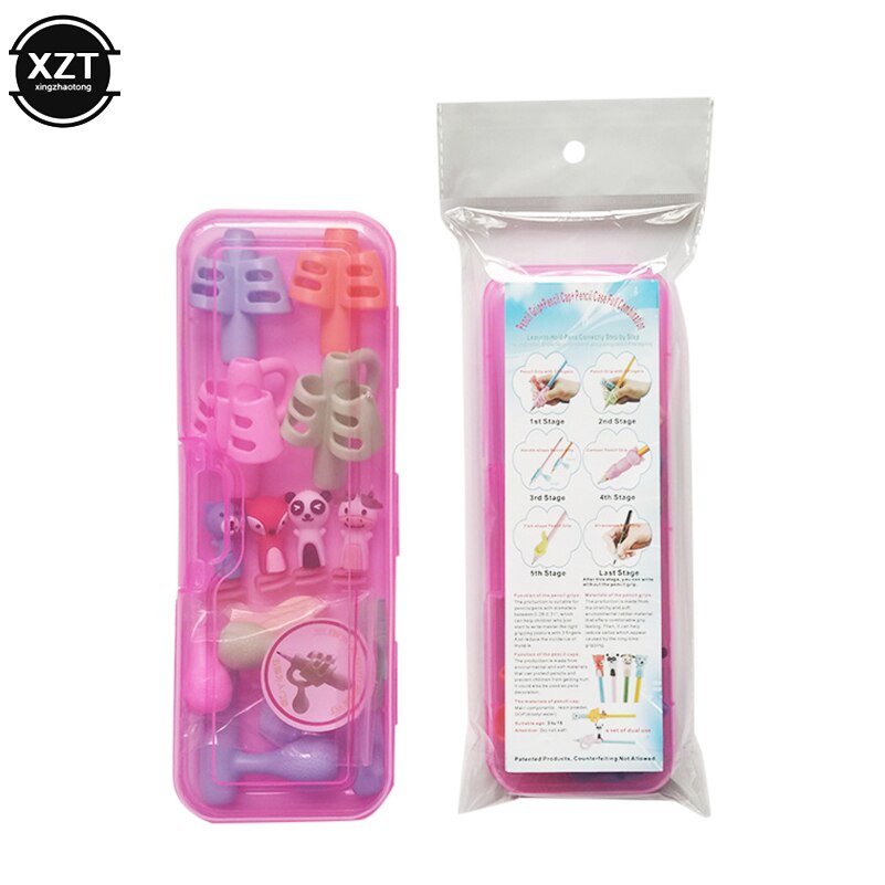 16 Pcs Potlood Grip Houder Kinderen Leuke Pen Handvat Staaf Handschrift Hulp Gids Hold Pen Houding Correctie Voor Kids briefpapier: Pink Box