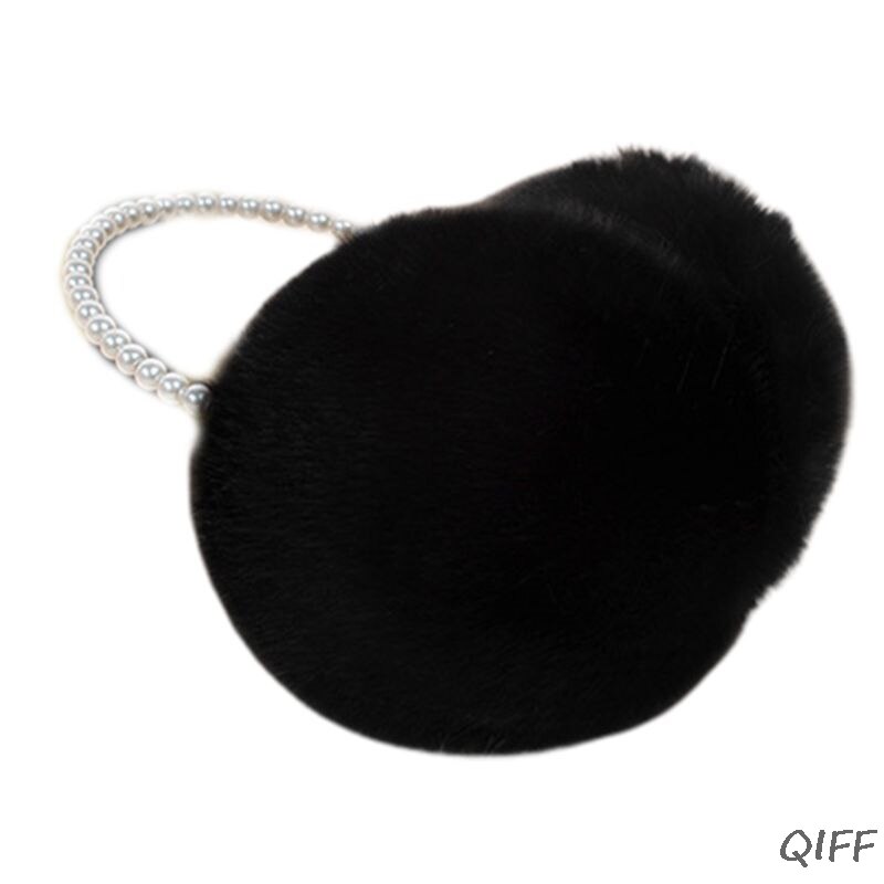 Women Girls Winter Fluffy Plush Earmuffs Imitation Pearl Beaded Headband Thicken Ear Warmer Princess Kids Party Styling Headwear: BK