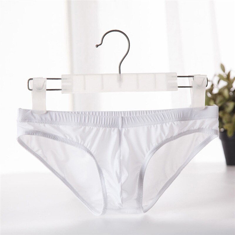 KLV Breathable Ice Silk Men Briefs Ultra-thin Transparent Seamless Underpants Low Waist Sexy Men Panties Elastic Underwear: White / XL