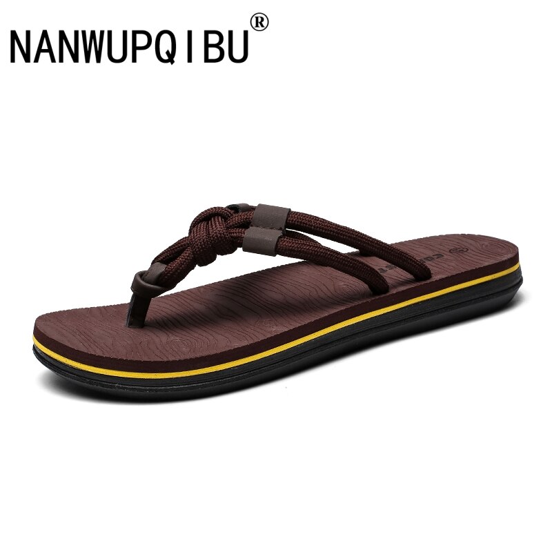 Tofflor flip flops män sommar coola män skor utomhus mjuka fritidsskor andas bekväma vävda tofflor män: Mörk khaki / 8.5