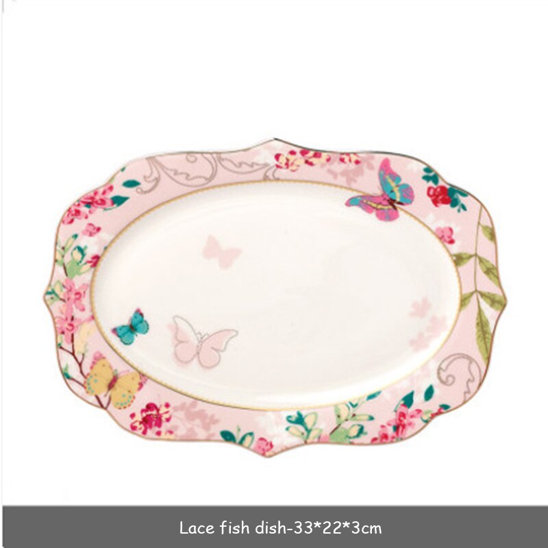 European Style Lace Dinner Plate Fruit Plate Ceramic Tableware Plate Western Food Steak Plate Soup Bowl Food Container: Fish plate