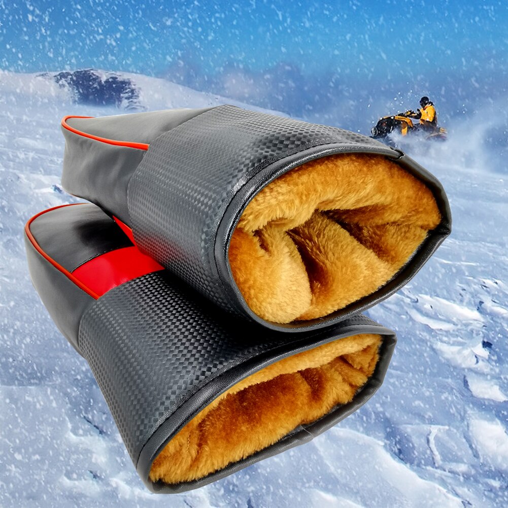 Gants de protection pour guidon de moto, 1 paire, en cuir noir, et épais, hiver