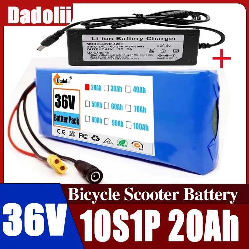 10S1P 36V 10000mAh Battery Pack 20Ah 18650 Lithium Li-ion Rechargeable Batteries Electric Car Bicycle Scooter 20A BMS 500W