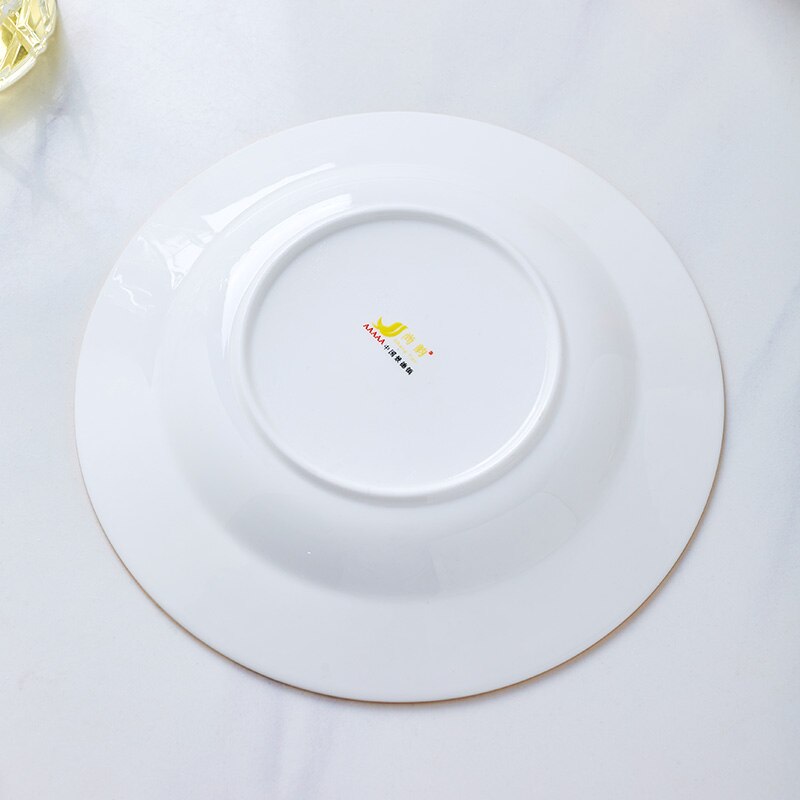 Ceramic Flat Steak pasta Plate Round Dinner Plates Bone China White Tableware with Golden Rim Home Western High-end Dinner Plate