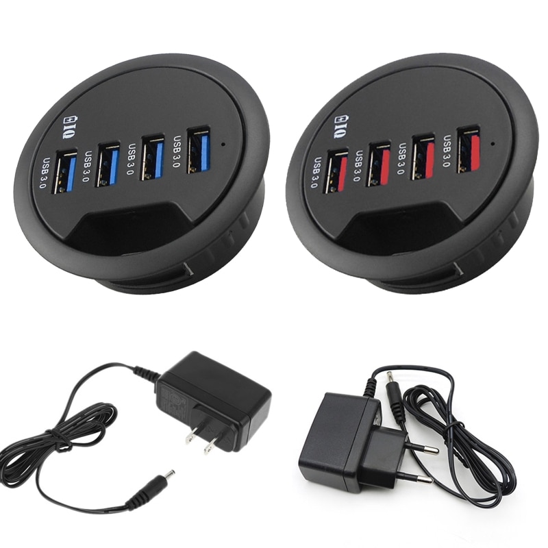 EU US Power Adapter Mounting In-Desk 4 Ports USB 3.0 Hub Multi Splitter for PC Desktop Computer Laptop Mouse Keyboard