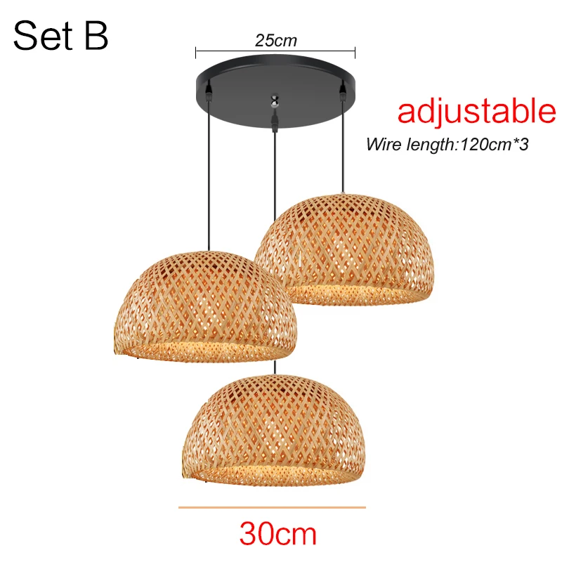 Lustre japonais en rotin de bambou naturel, lampes suspendues tissées à la main, abat-jour en osier, Suspension d'éclairage E27
