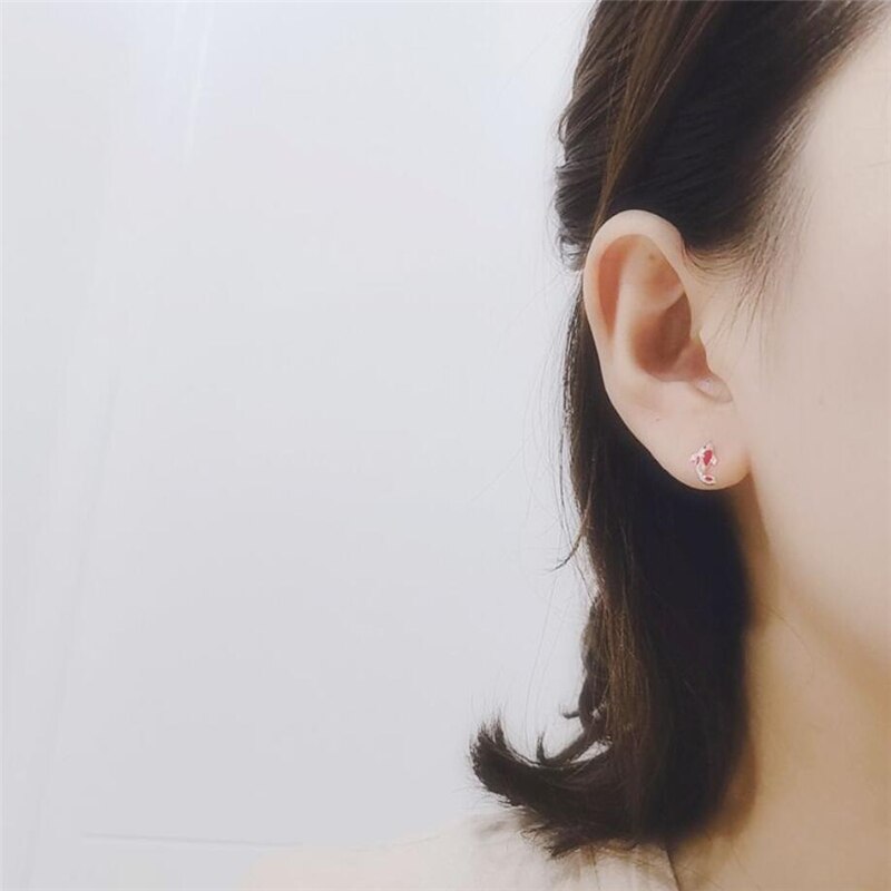 Mini pendientes de plata de ley 925 con de carpa, pendientes de tuerca femeninos con colorido y memoria, a la , SEA698