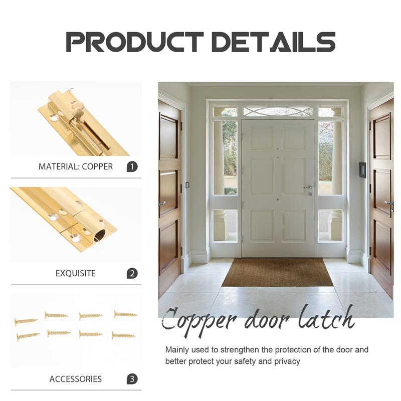 6 inch Door Latch Door Security Slide Latch Lock Copper Door Latch Slide Door Lock