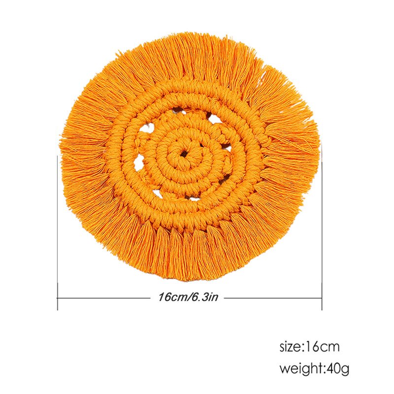 Round Woven Coasters Handmade Macrame Heat-Resistan Cup Mat Tassel Table Decoration for Home TH