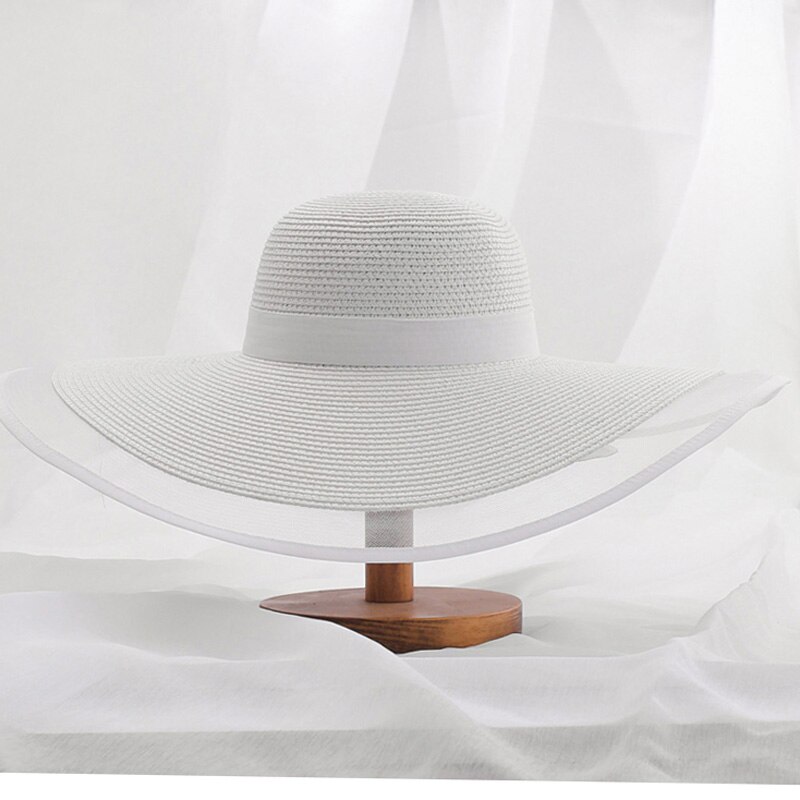 Summer White Big Hat Sun Hat Oversized Brim Sunscreen Floppy Beach Hat Women's Straw Hat Seaside Lace Big Brim Cap