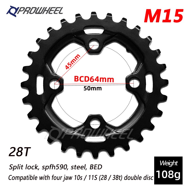 Plato de bicicleta MTB 64/96/104 BCD rueda de cadena 22/24/26/28/32/36/38/40/42/44T piñón de doble/Triple velocidad para diente de reparación de bielas: Transparente