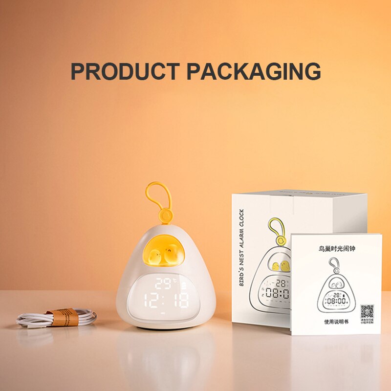 Cute Bird's Nest Time Alarm Clock Night Light Smart LED Wake-Up Light Bedroom Desktop Accompany Sleeping Nightlight: 2pcs