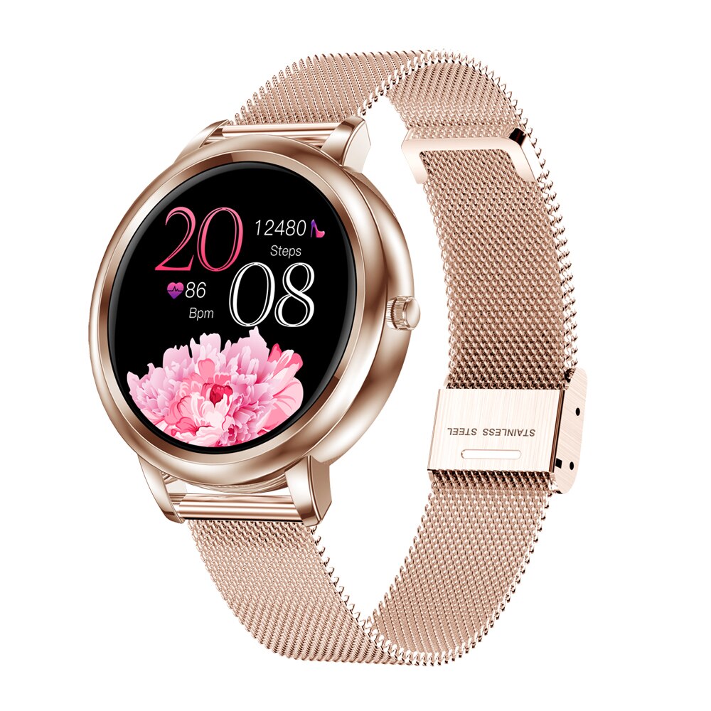 696 MK20 Vrouwen Slimme Horloge Dames Full Screen Touch Smart Horloge Stappenteller Hartslag Sleep Tracking Horloges: Gold Steel