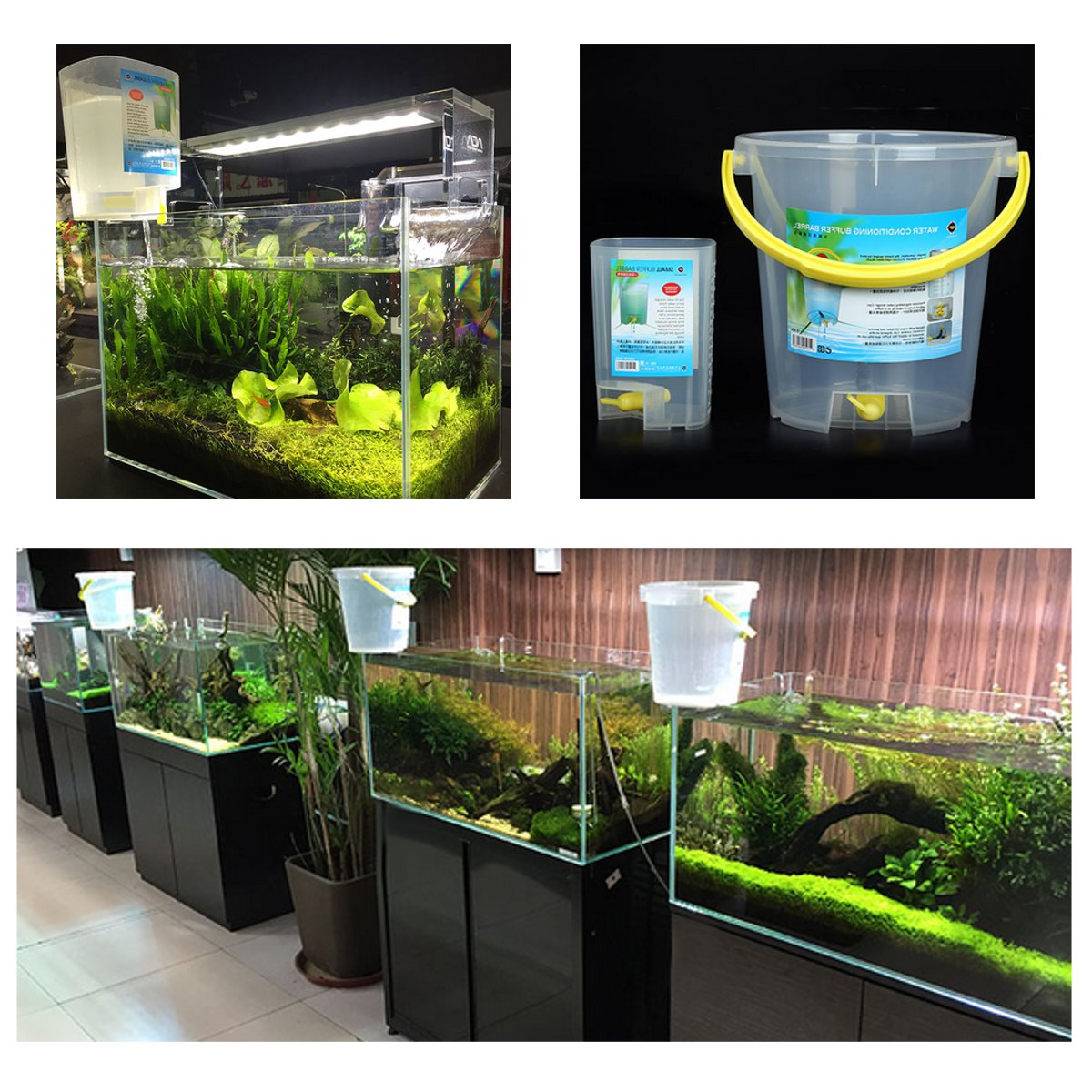Akvarium dryp spand vand udveksling langsom fisk rejer tank refill ændring buffer udjævning befrugtning genopfyldning