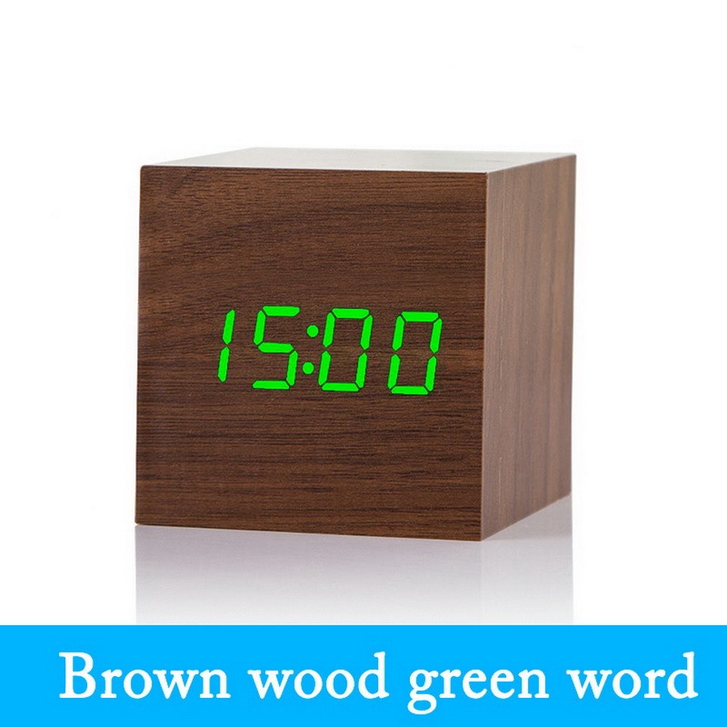 LED Wooden Clock Digital Alarm Clocks Desktop Table Clocks Electronic Voice Control Temperature Display Despertador Home Decor: H