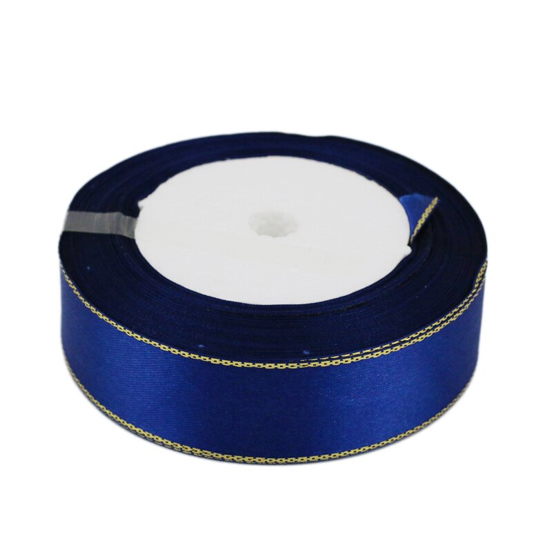 (25 yards/lot) Deep Blue Gold Edge Satin Ribbon packaging ribbons