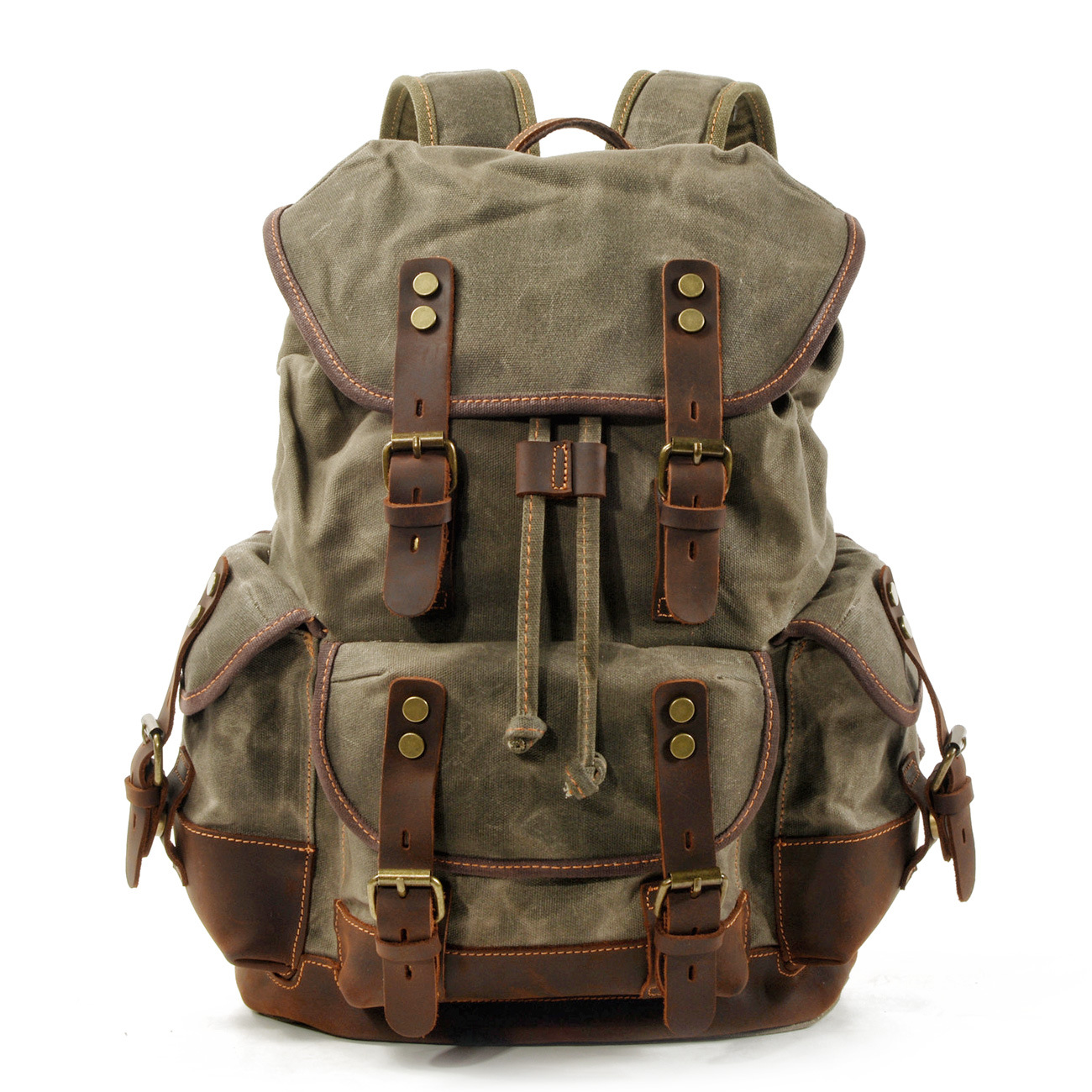 Ombro ao ar livre dos homens saco de estudante casual mochila de viagem de grande capacidade saco de escalada de couro de lona: Verde exército