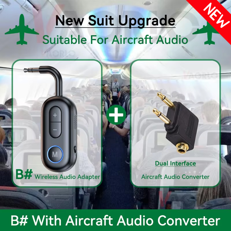 VAORLO 2 en 1 Bluetooth 5.3 Transmisor Receptor de Audio 3.5MM AUX Hifi Estéreo Adaptador Inalámbrico de Música con Micrófono para Coche Avión TV PC Auriculares Altavoz: Marrón