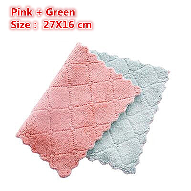 Moboss huishoud keukenhanddoek absorberend dikker dubbellaags doekje tafelreiniging afwasdoek keuken microvezel handdoek: Roze groen / 1 pc