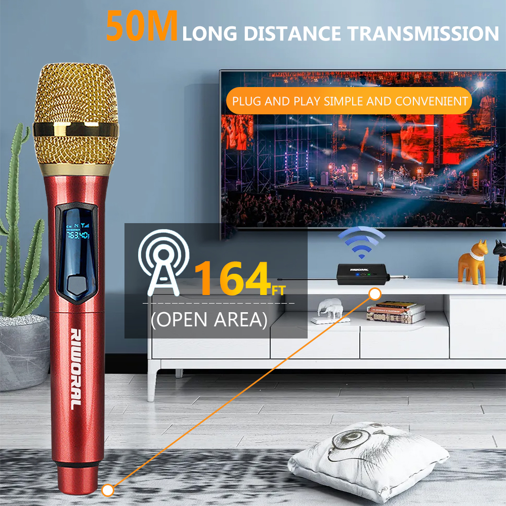 Draadloze microfoon 2-kanaals UHF draagbare karaokemicrofoon voor Party Karaoke Church Show