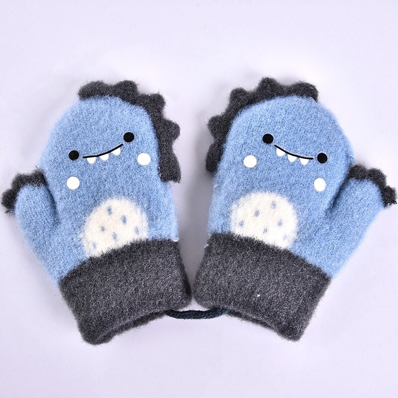 Manoplas de piel de conejo para niños, mitones de punto gruesos y cálidos para bebés de 1 a 6 años, guante de invierno con cuello colgante, guantes suaves para bebés: blue