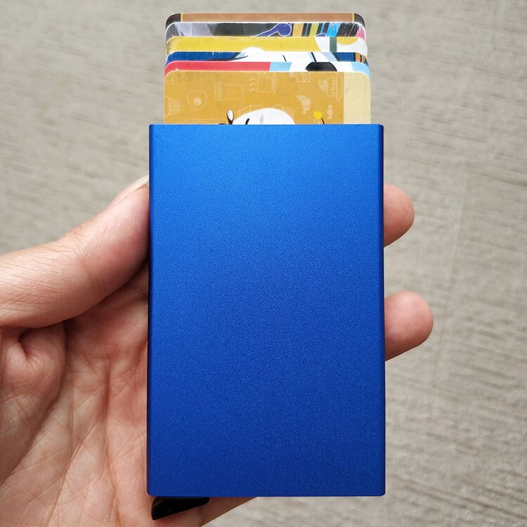 Automatische Aluminium Cardprotector Credit Kaarthouder Legering Business ID Multifunctionele Kaarthouders Metalen Kaarthouder voor Mannen Vrouwen: blue