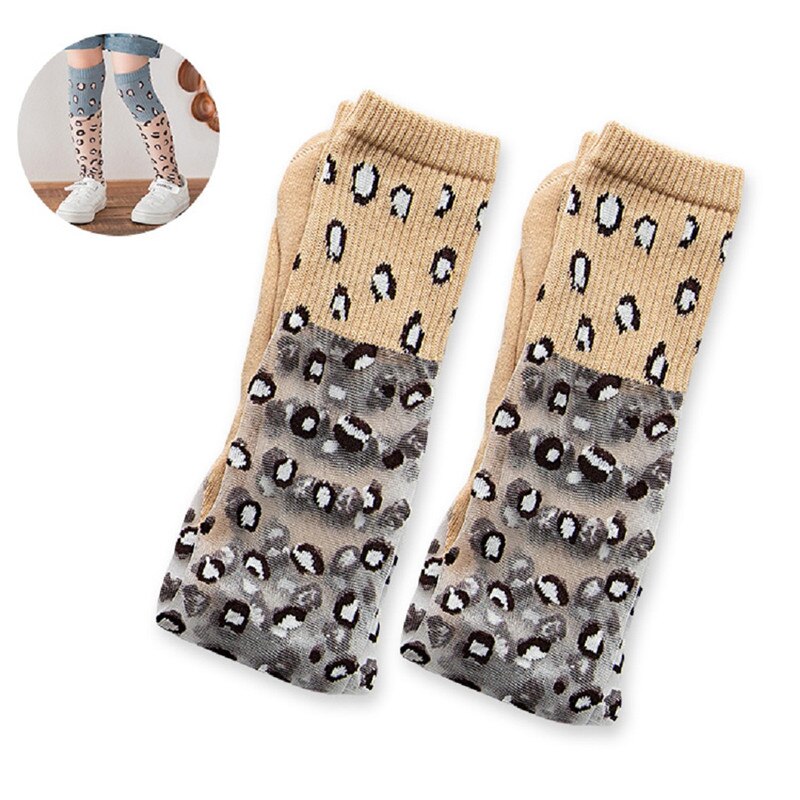 Höst bebis flickor leopardmönstrade mellanstrumpor för flickor spädbarn strumpbyxor barn strumpa flickor tighta småbyxor: Beige