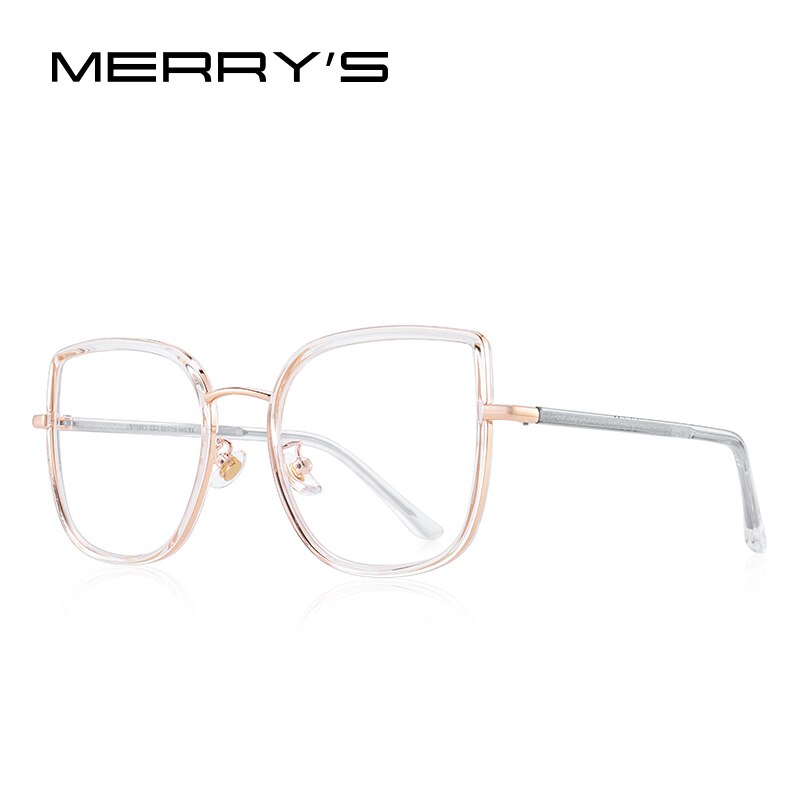 MERRYS Women Retro Cat Eye Glasses Frame Ladies Eyeglasses Myopia Prescription Optical Eyewear S2605: C06 Rose Gold
