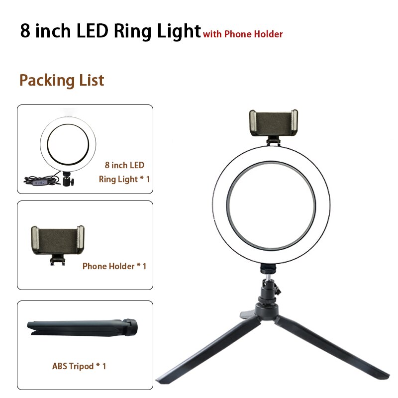 Fotografia LED Selfie Anello di Luce con la Tabella Treppiedi Dimmerabile Desktop Video Anello Lampada per Youtube Streaming In Diretta di Trucco: 8 inch phone holder