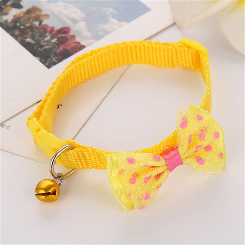 Mode Huisdier Halsbanden Verstelbare Hond Kat Halsbanden Lijnen Puppy Kitty Leuke Kawaii Strik Halsbanden Klokken Halsbanden Accessoires: Yellow